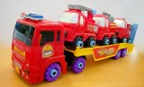 Mô hình xe ô tô chở xe cứu hỏa có bộ dụng cụ sửa chữa MH8637